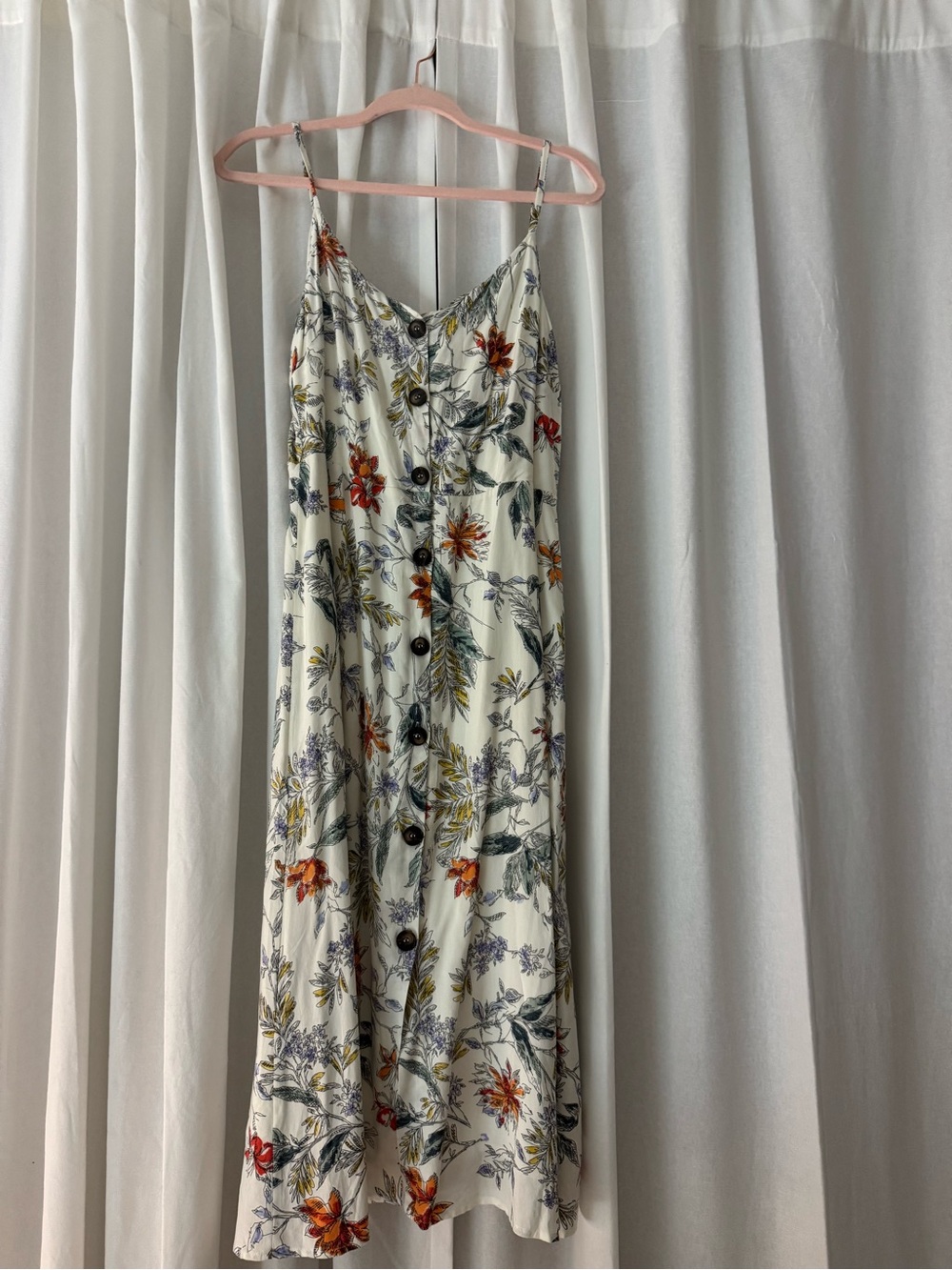NWT Floral Button-Front Spaghetti Strap Dress in Cream